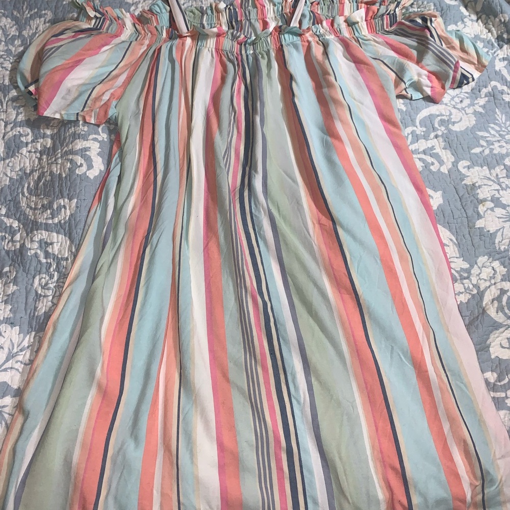 Striped Off-Shoulder Summer Dress in Pastel Multicolor